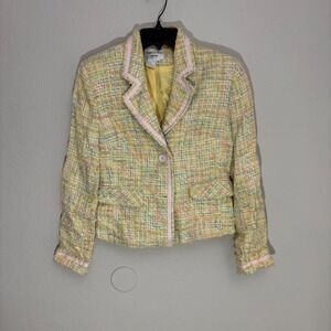 VTG Charles Gray London Yellow Single Breasted Tweed Blazer‎ Jacket Womens Small